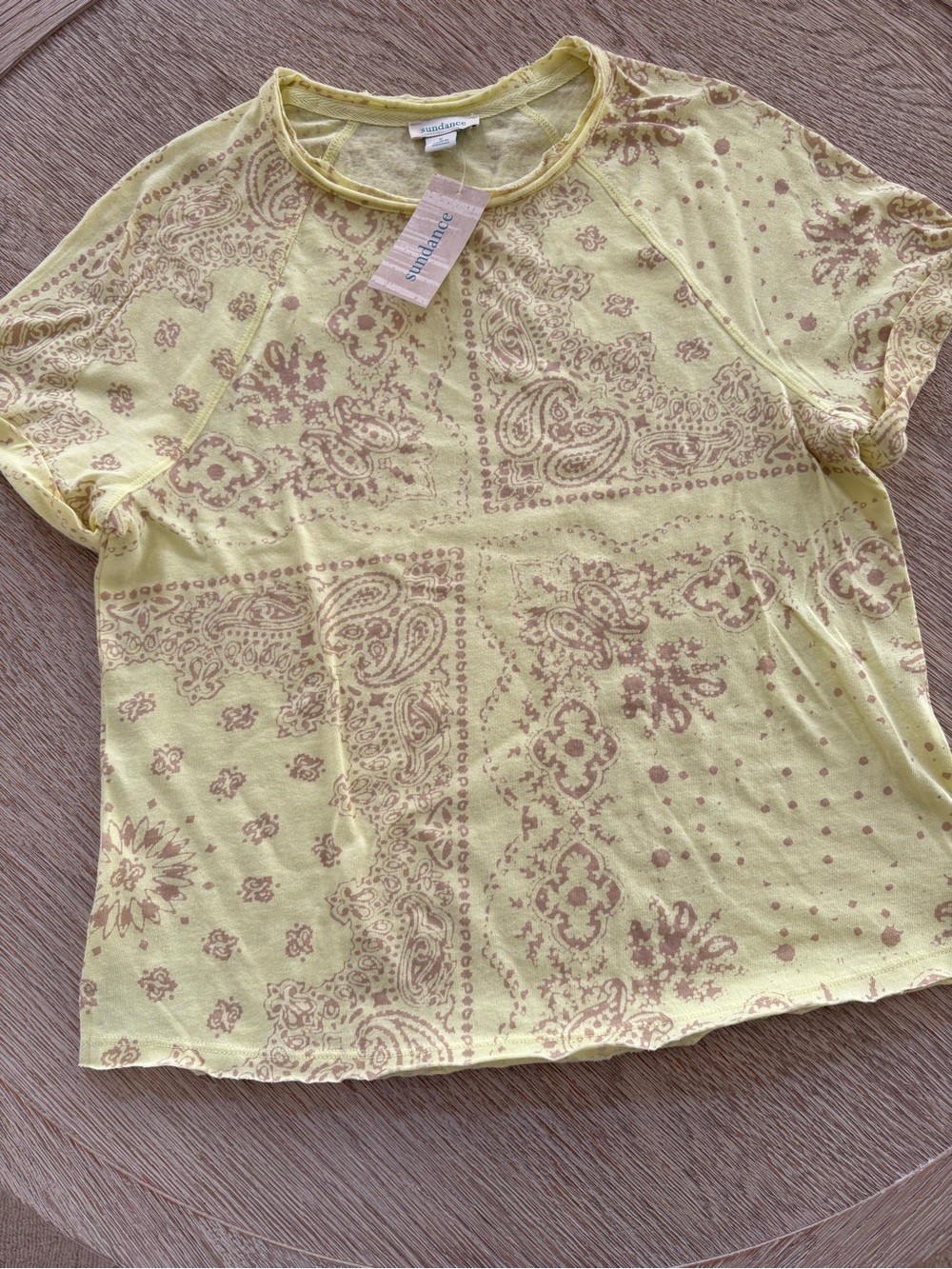 NWT Sundance Yellow Paisley Bandanna Print Short Sleeve Tee